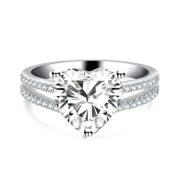 New Eternity 925 Silver Princess Cut Diamond Heart Ring - Picture 3 of 4